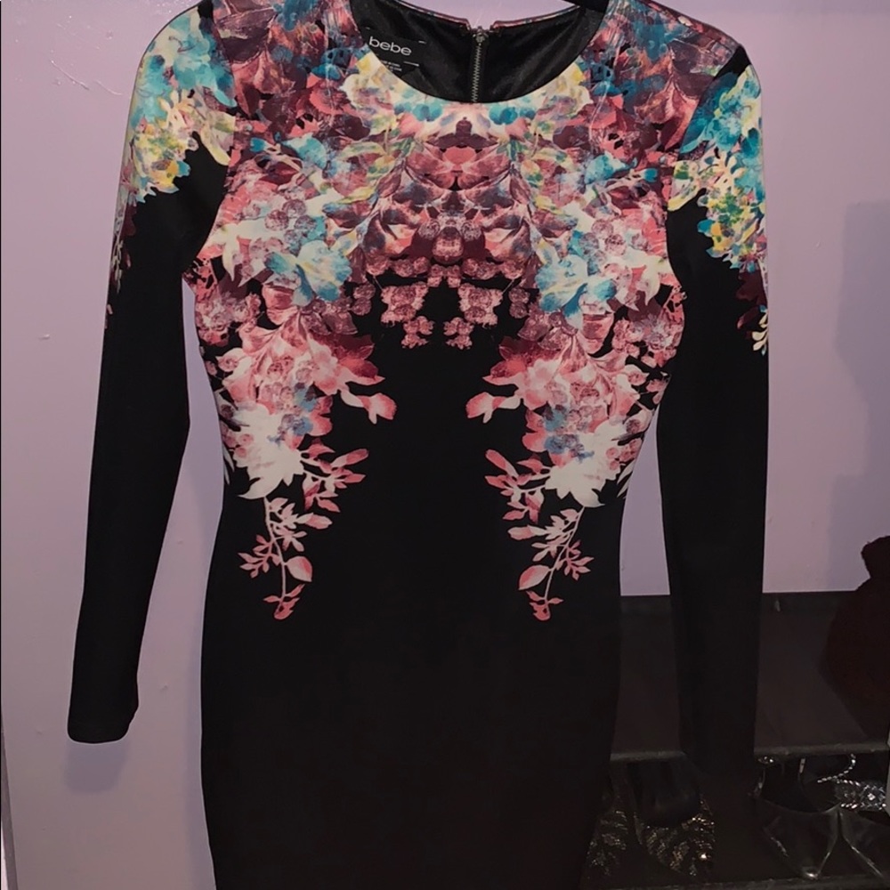 Long sleeve black and floral dress